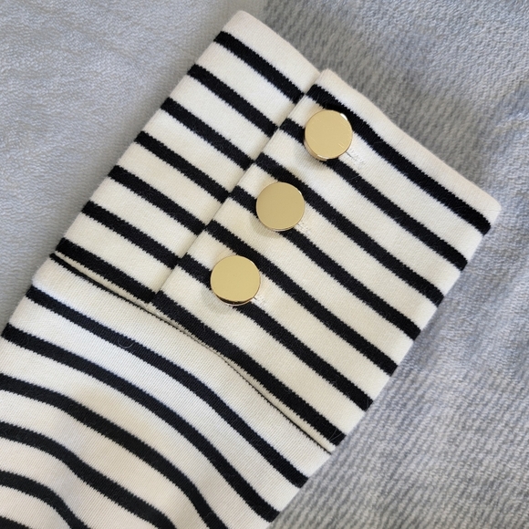 NWT English Factory Black White Striped Long Sleeve Knit Mini Dress Ruffle Small - Picture 4 of 10